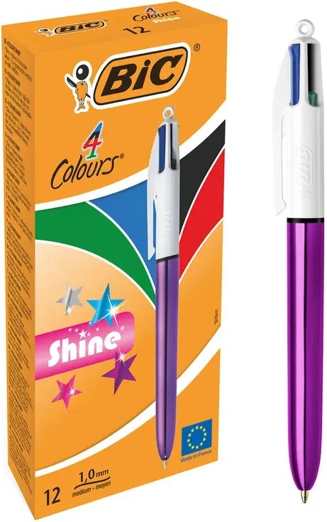 C/12 BOLIGRAFOS BIC 4 COLORES SHINE MORADO GOLD PUNTA 1MM