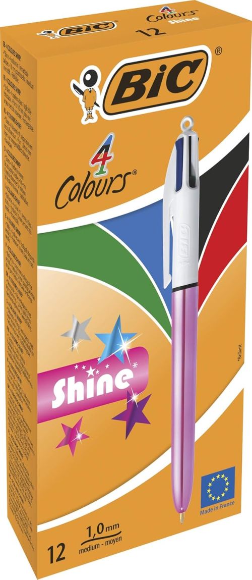 C/12 BOLIGRAFOS BIC 4 COLORES SHINE ROSA PUNTA 1MM