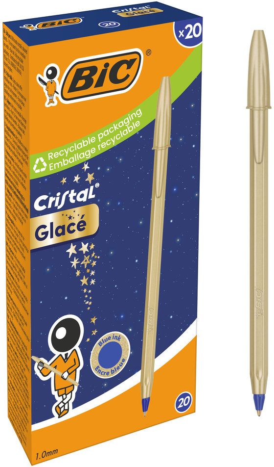 C/20 BOLIGRAFO BIC CRISTAL GLACE GOLD TINTA AZUL