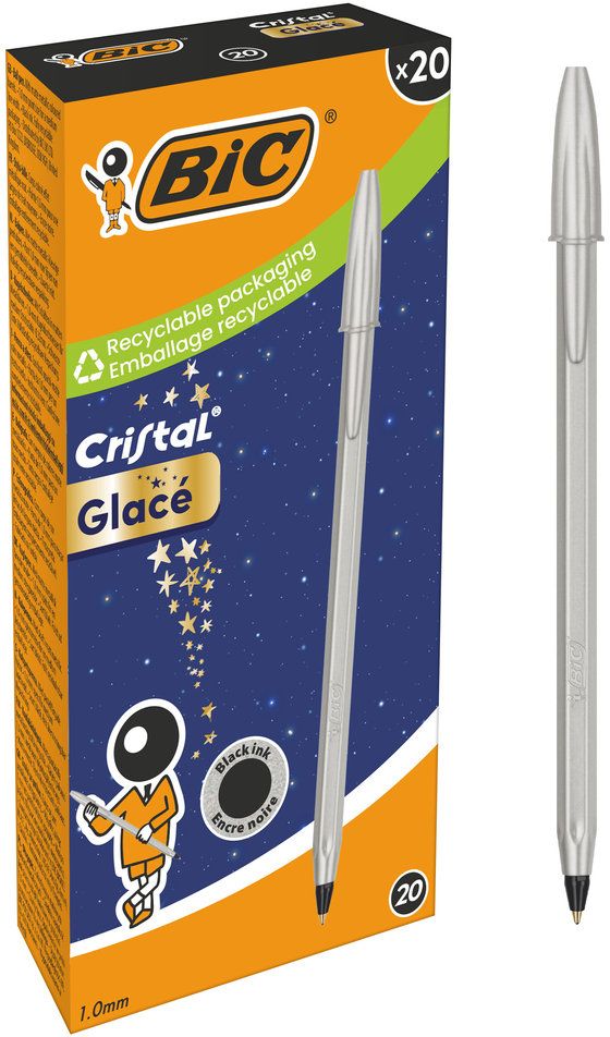 C/20 BOLIGRAFO BIC CRISTAL GLACE PLATA TINTA NEGRA