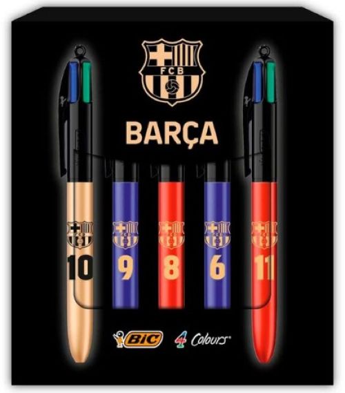 ESTUCHE 5 BOLIGRAFOS 4 COLORES F.C. BARCELONA PUNTA 1MM.