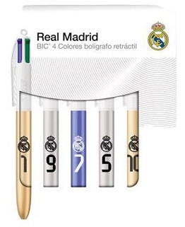 BLISTER 5 BOLIGRAFOS BIC 4 COLORES REAL MADRID F.C.