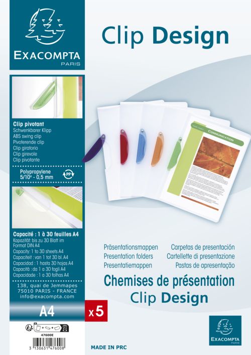 PAQ/25 CARPETA CON CLIP GIRATORIO A4 CLIP-DESING TRANSP.
