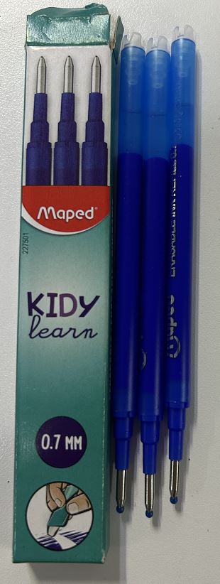 ESTUCHE 3 RECARGA KIDY LEARN BORRABLE AZUL 0.7MM