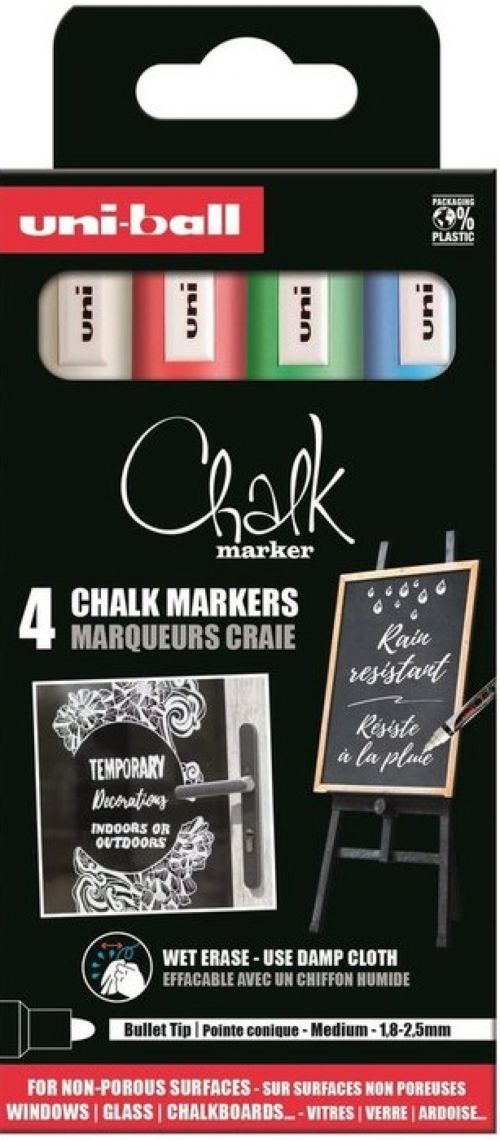 ESTUCHE 4 ROTULADORES TIZA LIQUIDA UNI-CHALK MARKER PWE-5M