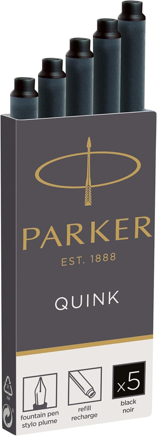 ESTUCHE 5 CARTUCHO LARGO PLUMA PARKER NEGRO
