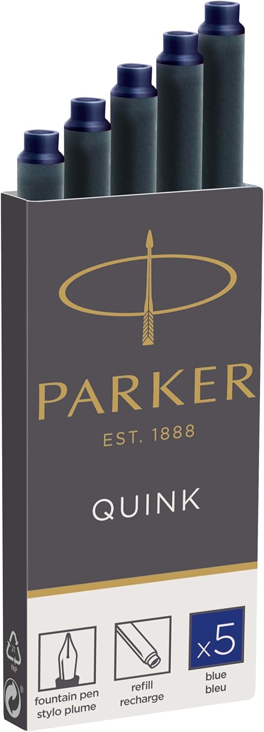ESTUCHE 5 CARTUCHO LARGO PLUMA PARKER AZUL
