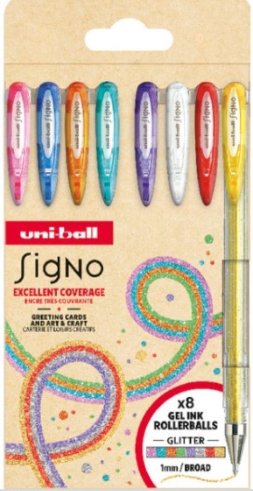 PAQ/8 BOLIGRAFO UNI-BALL SIGNO SPARKLING 1MM PURPURINA OCHO