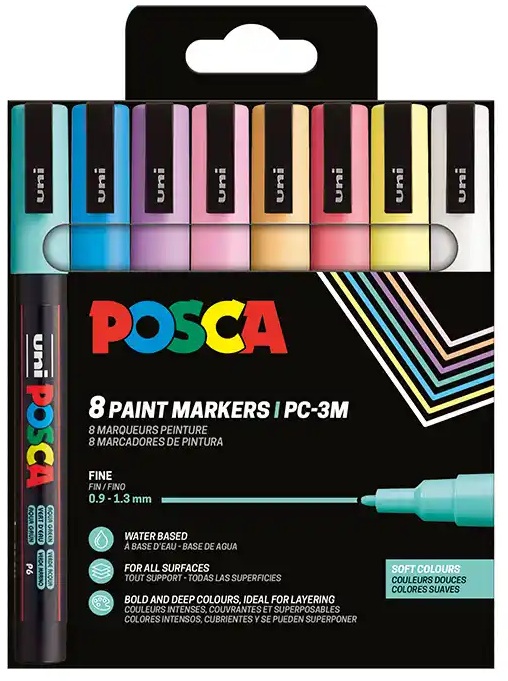 BLISTER 8 MARCADORES UNI-POSCA PC5M COLORES SOFT 1,8-2,5MM