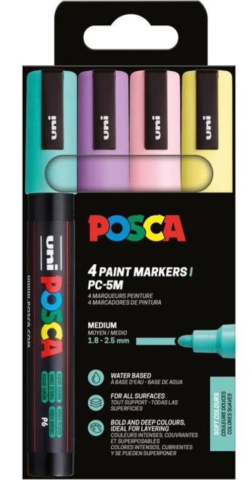 BLISTER 4 MARCADORES UNI-POSCA PC5M COLORES SOFT 1,8-2,5MM