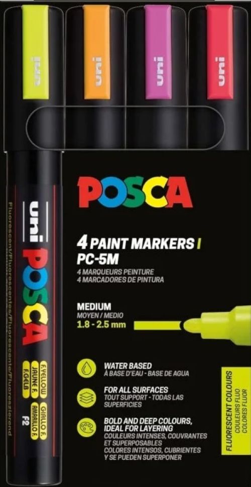 ESTUCHE 4 MARCADORES UNI-POSCA PC5M COLORES NEON 1,8-2,5MM