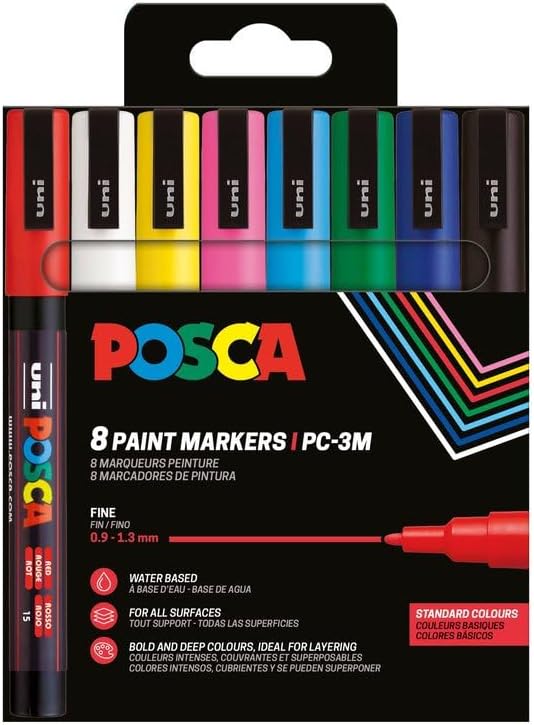 ESTUCHE 8 ROTULADORES POSCA PC3MR UNI-BALL COLORES BASICOS