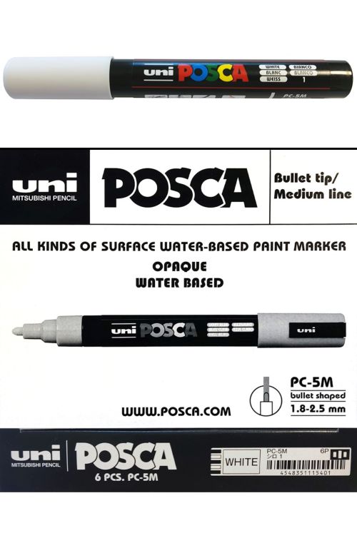 (PACK 6U.) MARC UNI-POSCA PC5M COLOR BLANCO PUNTA 1,8-2,5MM