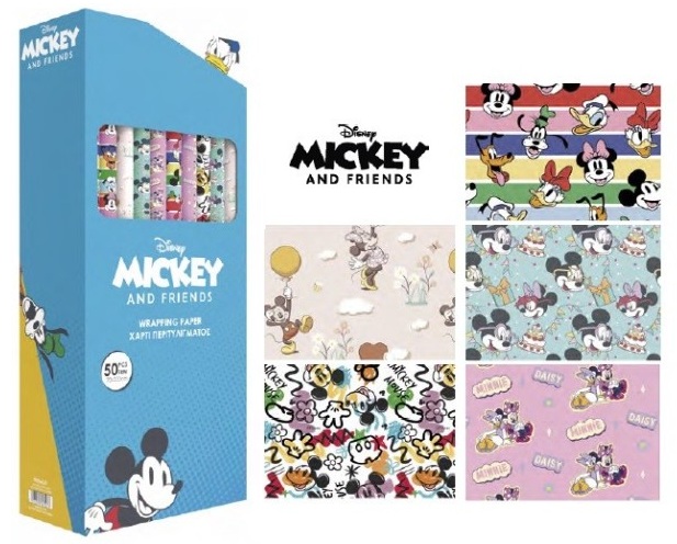 EXP 50 ROLLOS PAPEL DE REGALO MICKEY & FRIENDS RACING
