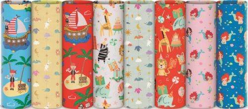 EXP 50 ROLLITOS PAPEL REGALO INFANTIL RECICLADO 70X200CM SU