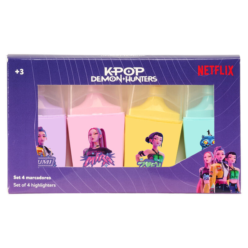SET DE 4 ROTULADORES FLUORESCENTES K-POP DEMON HUNTERS