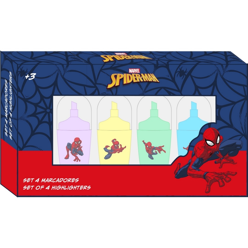 SET 4 ROTULADORES FLUORESCENTES SPIDER-MAN 13,2X7,6X1,6CM