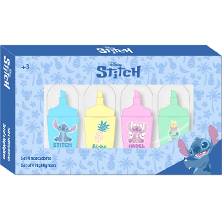 SET 4 ROTULADORES FLUORESCENTES STITCH 13,2X7,6X1,6CM