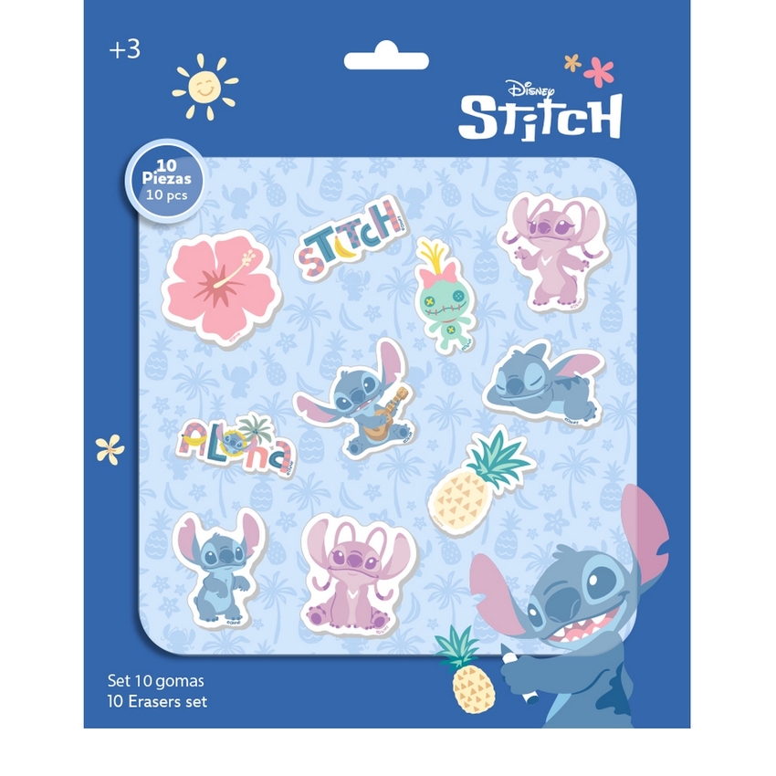 SET 10 GOMAS DE BORRAR STITCH STATIONERY 25X30CM