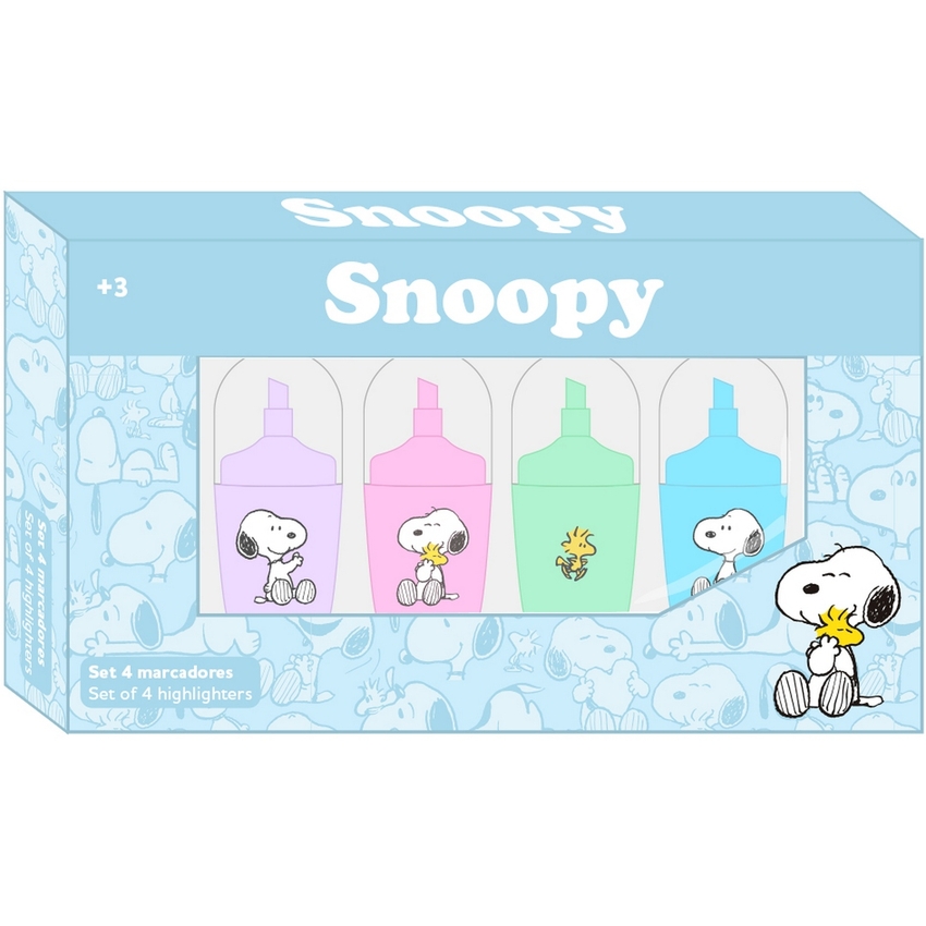 SET 4 ROTULADORES FLUORESCENTES SNOOPY 13,2X7,6X1,6CM