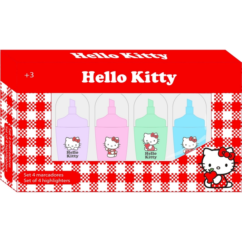 SET 4 ROTULADORES FLUORESCENTES HELLO KITTY 13,2X7,6X1,6CM