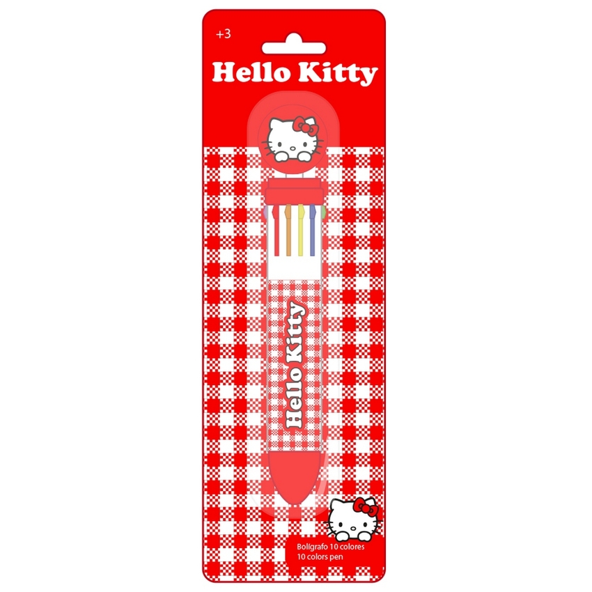 DISPLAY BOLIGRAFO RETRACTIL 10 COLORES HELLO KITTY 7X20CM