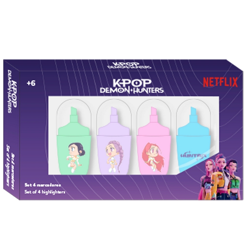 SET 4 ROTULADORES FLUORES. KPOP DEMON DERPY 13,2X7,6X1,6CM