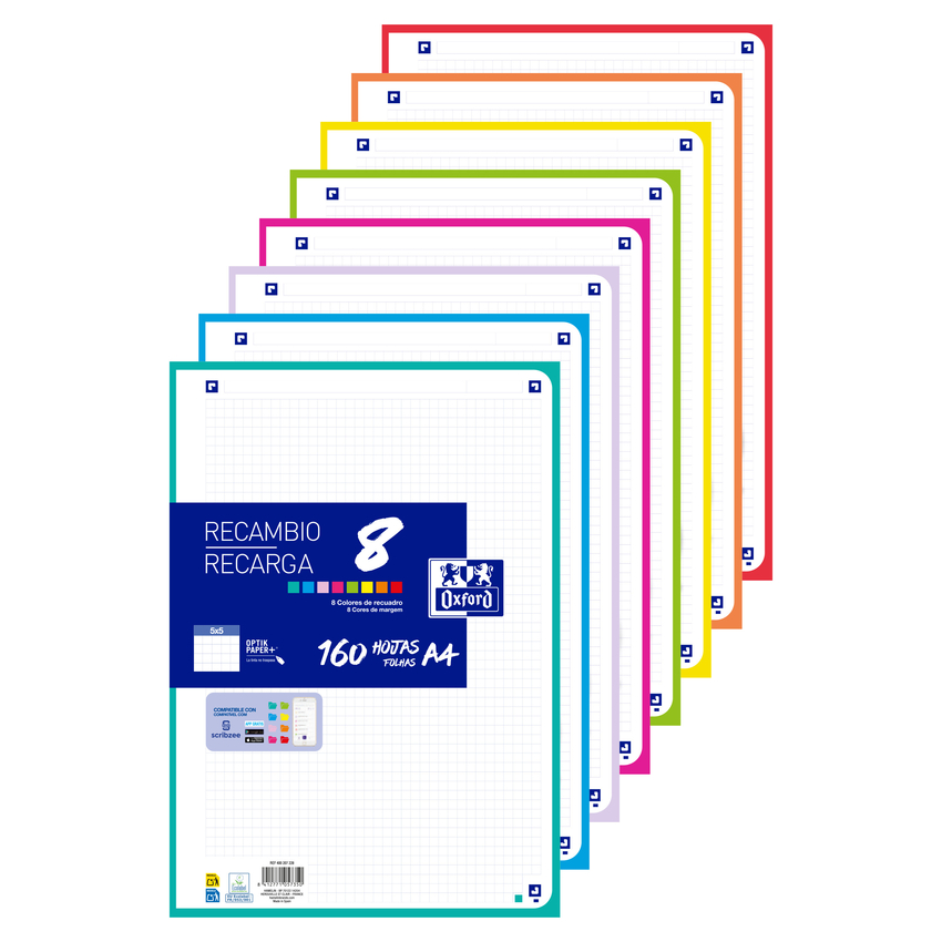 RECAMBIO 8 XL MULTICOLOR A4 160H 90G. 4 TALADROS CUAD.5X5
