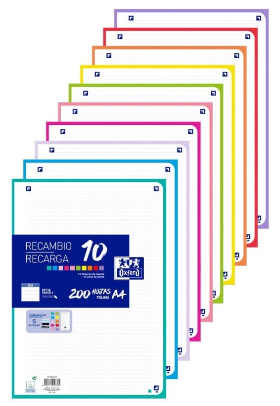 RECAMBIO 10 XL MULTICOLOR A4 200H 90G. 4 TALADROS CUAD.5X5