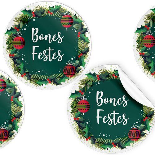(CAT)ROLLO 250 ETIQUETAS REDONDA NAVIDAD CATALAN