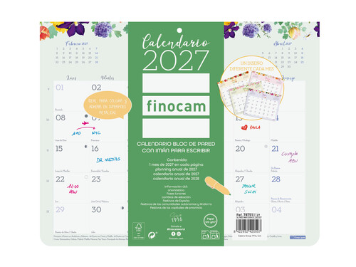 CALENDARIO PARED IMAN ESCRIBIR DESIGN 2027 25X20CM