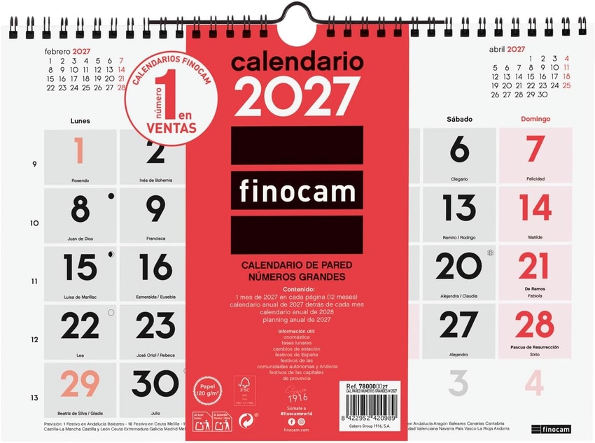 CALENDARIOS PARED NUMEROS GRANDES M 2027 300X210MM