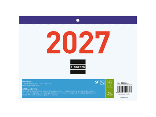 CALENDARIO FALDILLA NUMEROS GRANDES 2027 M/VISTA 210X150MM