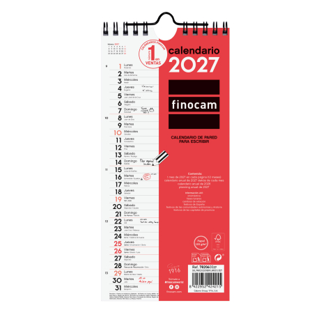 CALENDARIO PARED ESCRIBIR LARGO S 2027 110X235MM