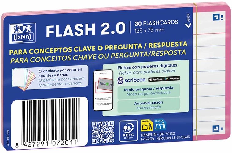 PAQUETE FLASHCARDS 2.0 OXFORD A7 30F 1 LINEA ROSA