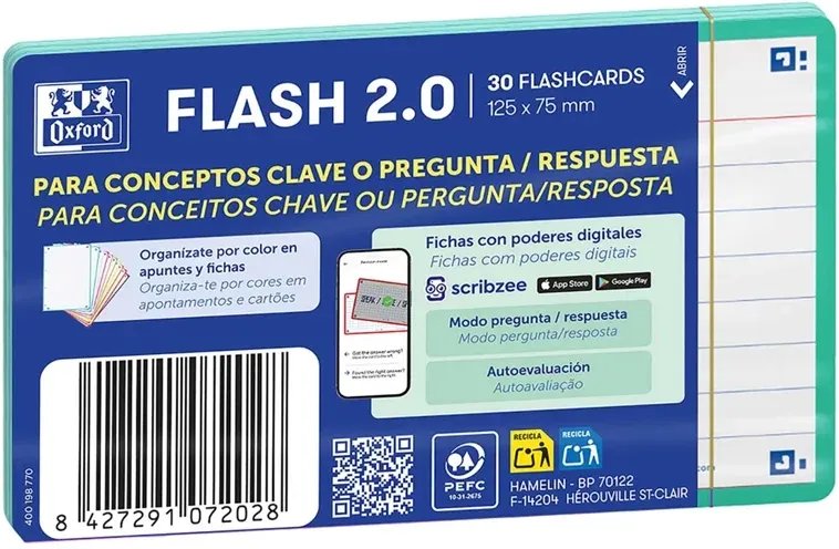 PAQUETE FLASHCARDS 2.0 OXFORD A7 30F 1 LINEA ICE MINT