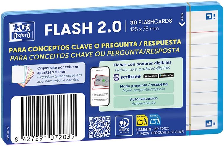PAQUETE FLASHCARDS 2.0 OXFORD A7 30F 1 LINEA TURQUESA