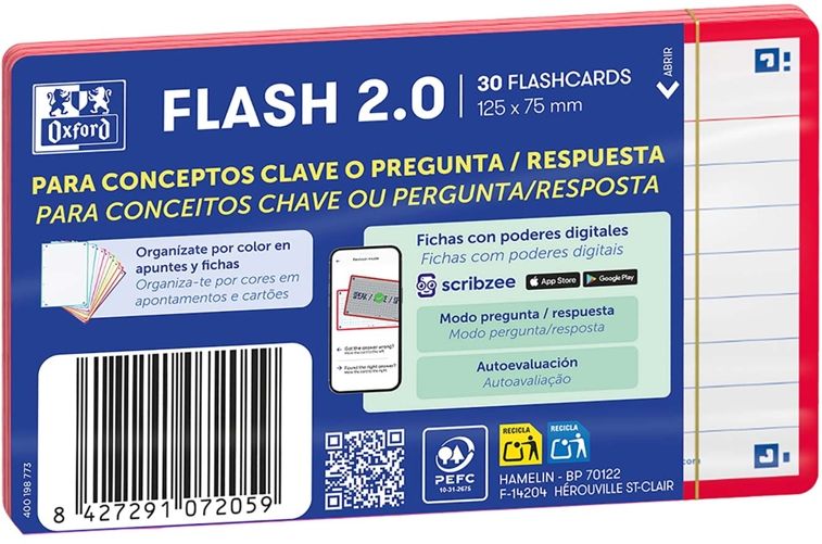 PAQUETE FLASHCARDS 2.0 OXFORD A7 30F 1 LINEA ROJO