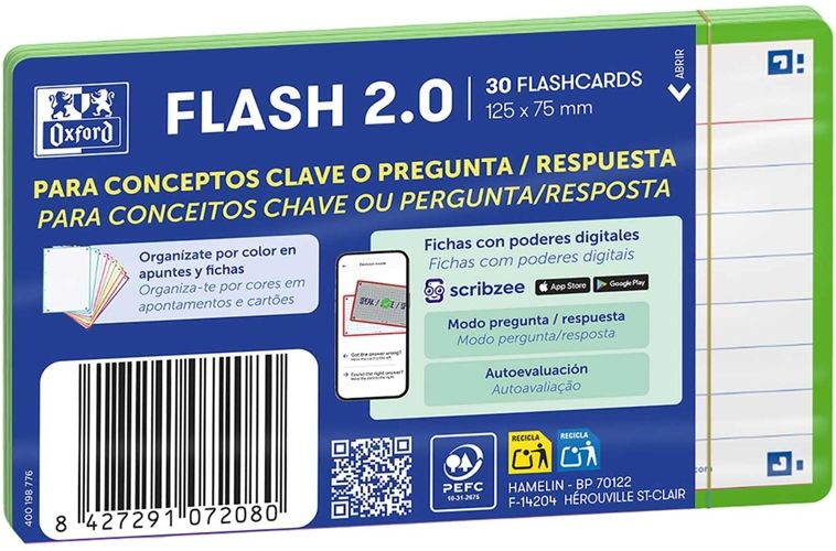 PAQUETE FLASHCARDS 2.0 OXFORD A7 30F 1 LINEA VERDE