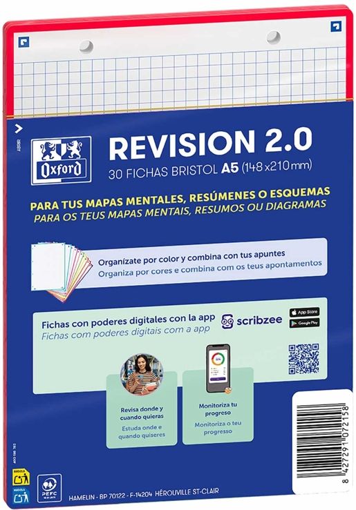 PAQUETE FLASHCARDS 2.0 OXFORD A5 2T 30F CUAD.5X5 ROJO