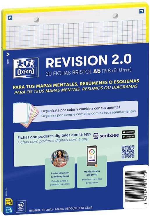 PAQUETE FLASHCARDS 2.0 OXFORD A5 2T 30F CUAD.5X5 AMARILLO