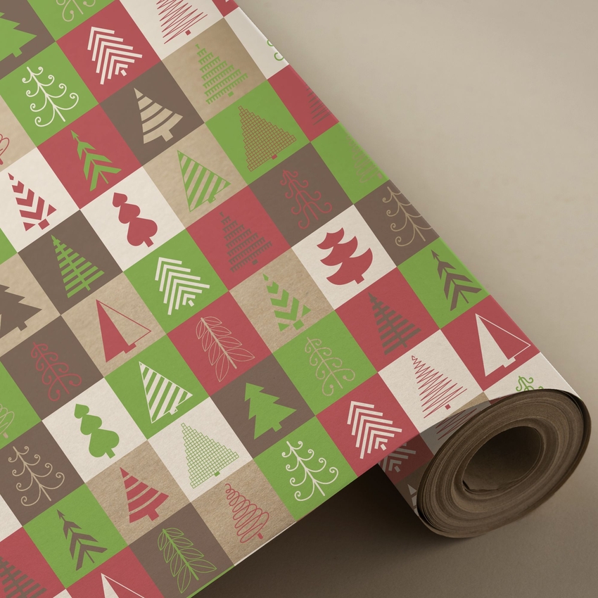 BOBINA PAPEL REGALO CUADROS DE ARBOLES RECICLADO 62CMX4KG