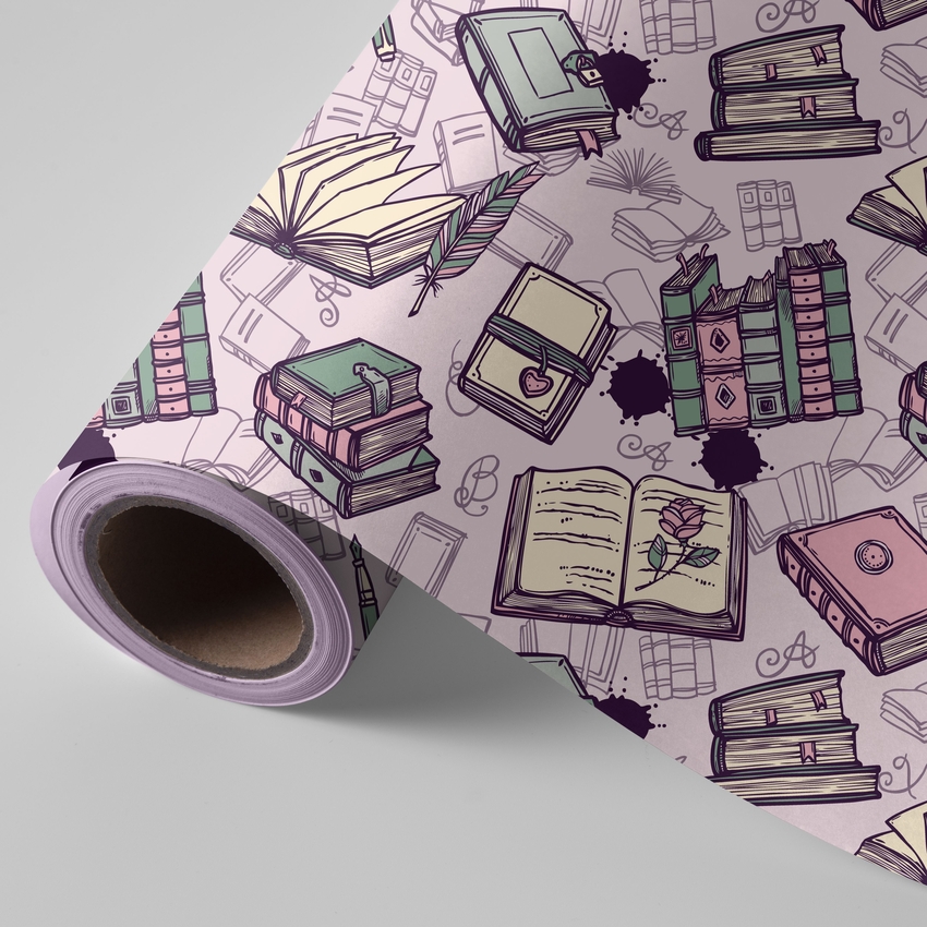 BOBINA PAPEL REGALO LIBROS ROSA 31CMX2KG