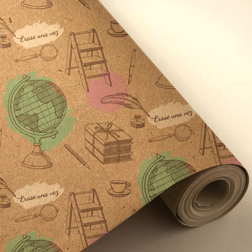 BOBINA PAPEL REGALO LIBRERIA VINTAGE RECICLADO 62CMX4KG