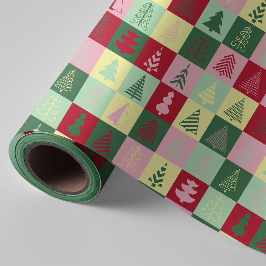 BOBINA PAPEL REGALO NAVIDAD ABETOS 62CMX4KG
