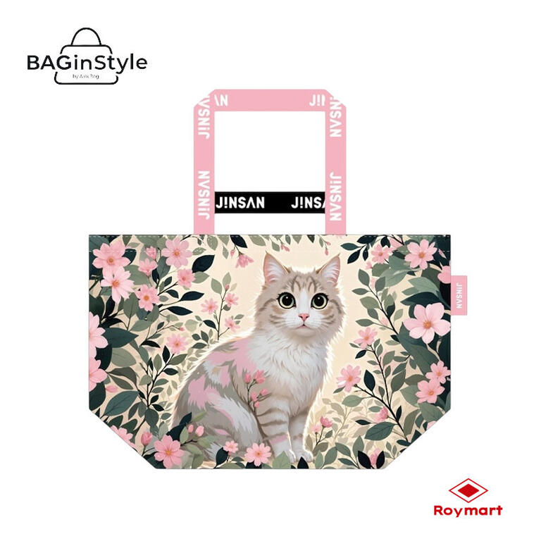 BOLSA WOVEN BAG GRANDE 54X35X20CM PP CAT AND FLOWERS
