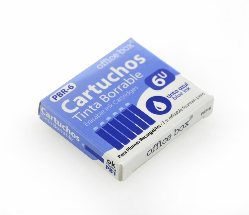 CAJA 6 CARTUCHOS TINTA BORRABLE PARA PLUMA COLOR AZUL