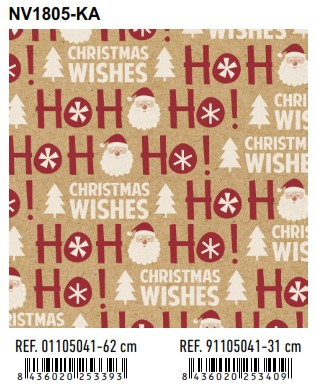 BOBINA PAPEL REGALO FANTASIA KRAFT NAVIDAD 62CMX80MTS