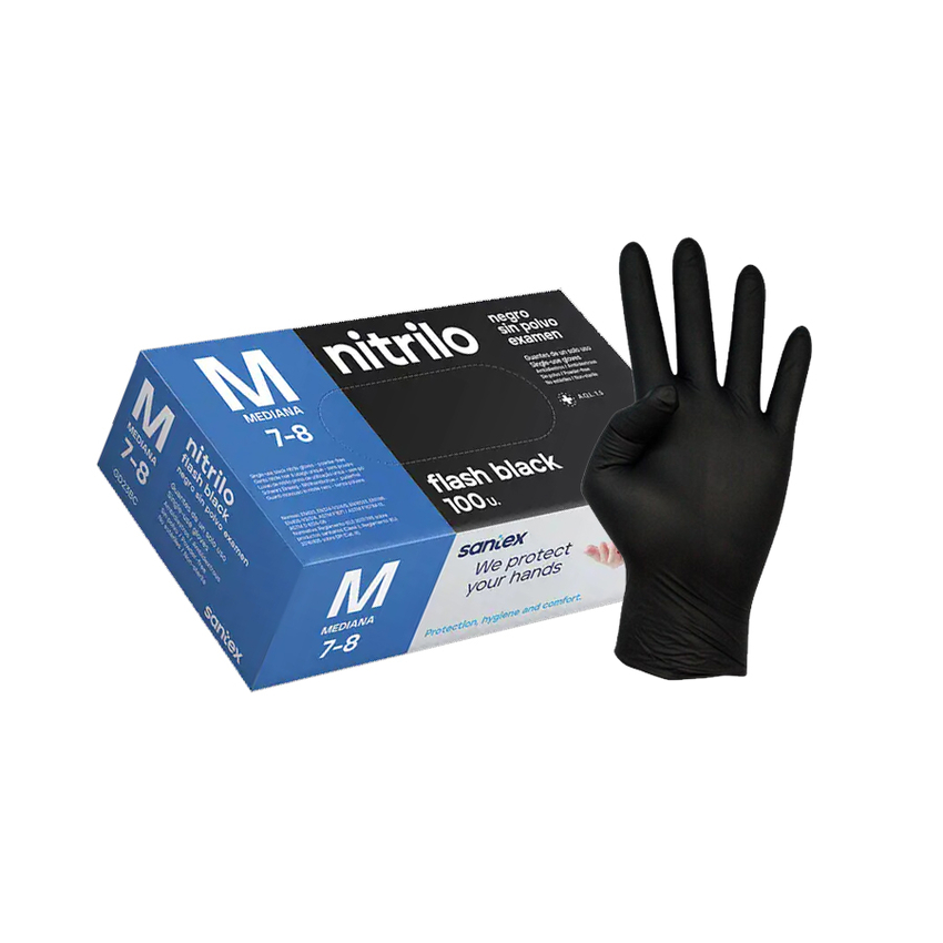 GUANTE NITRILO FLASH BLACK T/M, PAQ/100 UDS