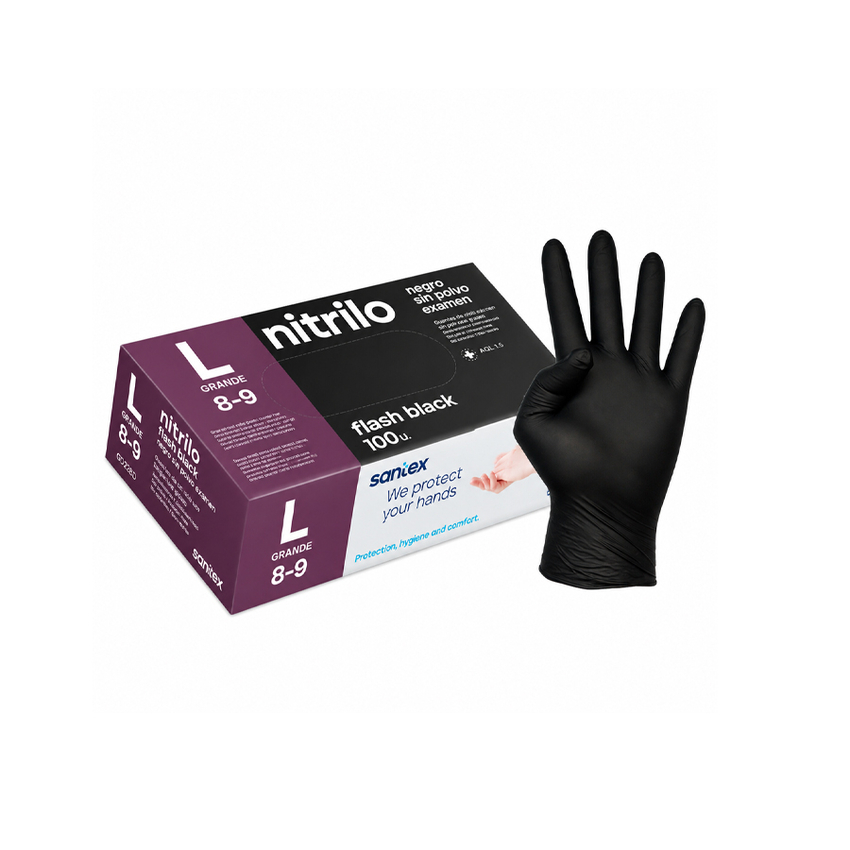 GUANTE NITRILO FLASH BLACK T/L, PAQ/100 UDS